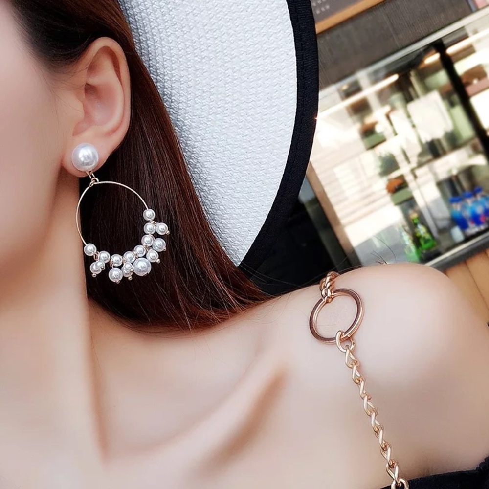 2 for $28 Elegant Pearl Gold Circle Earrings